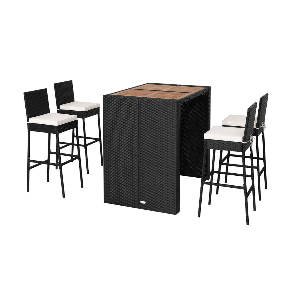 Juego de comedor de patio de 5 piezas de madera de acacia