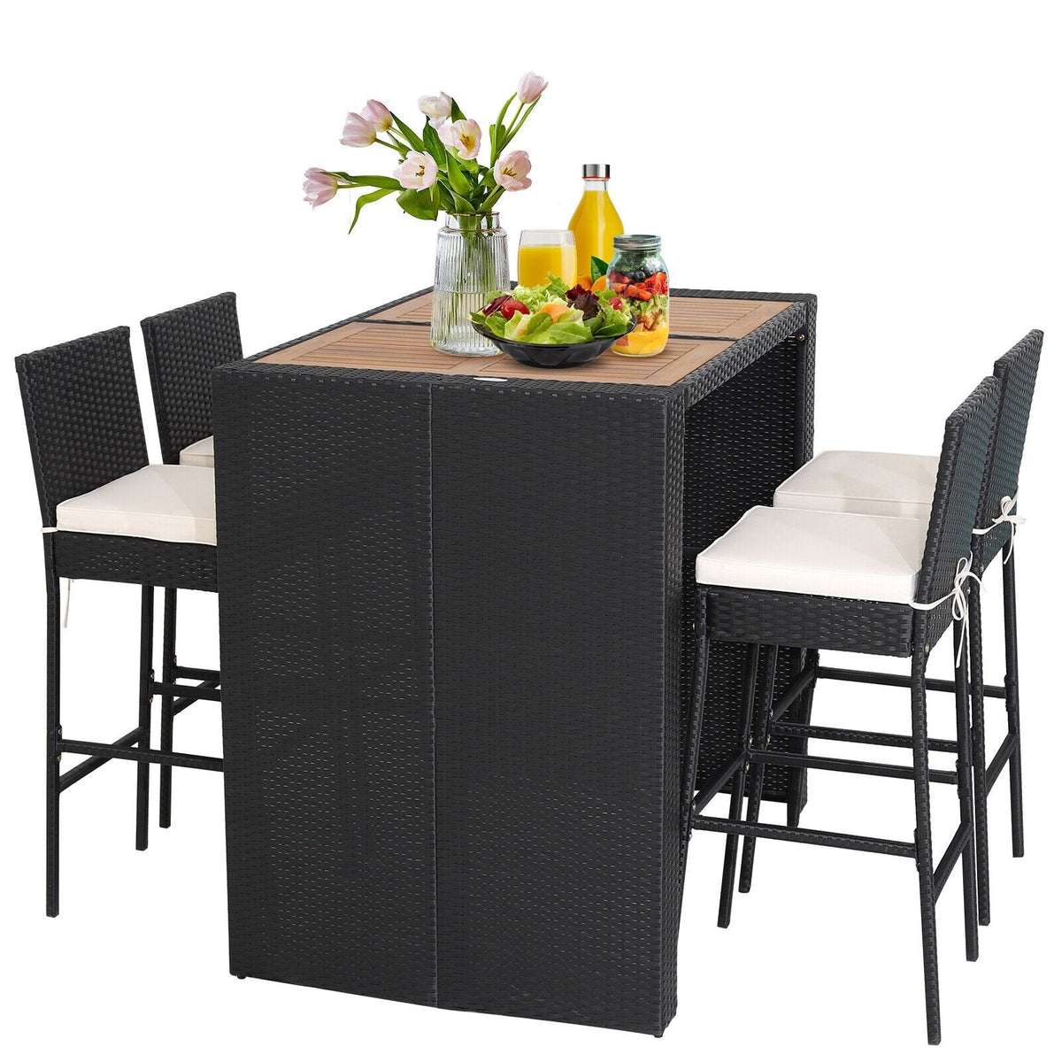 Juego de comedor de patio de 5 piezas de madera de acacia