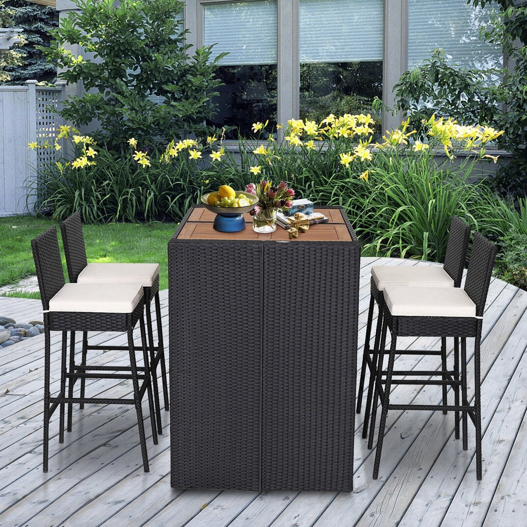 Juego de comedor de patio de 5 piezas de madera de acacia