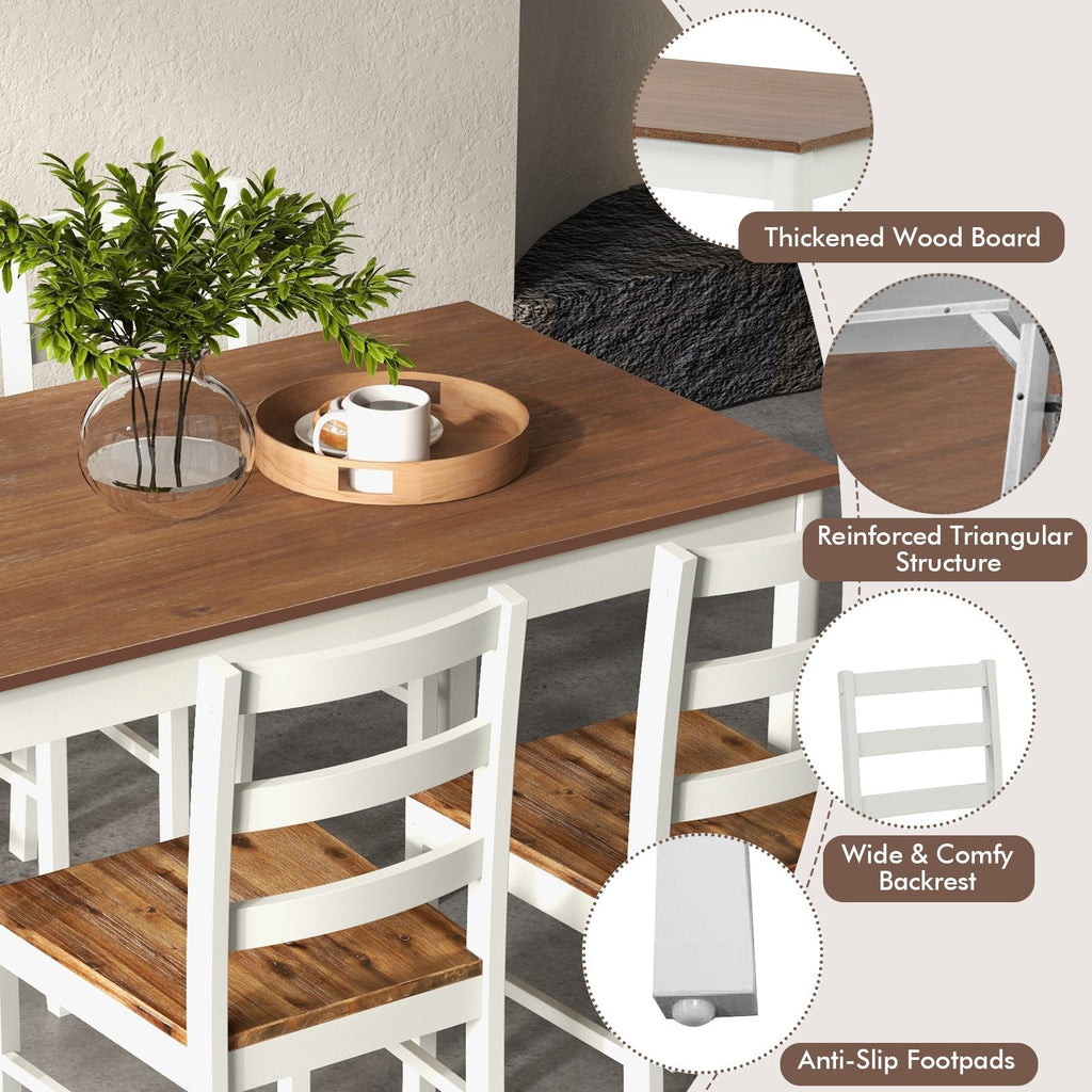 5-teiliges Esszimmerset aus Holz mit rechteckigem Tisch und 4 Stühlen – Kaffeebraun und Weiß