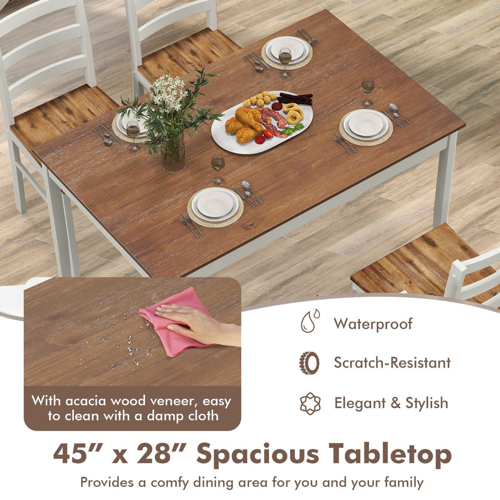 5-teiliges Esszimmerset aus Holz mit rechteckigem Tisch und 4 Stühlen – Kaffeebraun und Weiß