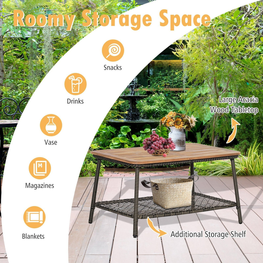 5-teiliges Rattan-Lounge-Set für die Terrasse mit 4 Sesseln und Tisch mit Akazienholzplatte, cremeweiß