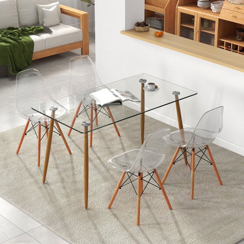 Ensemble de salle à manger rectangulaire 5 pièces avec plateau de table en verre de 130 cm – Transparent