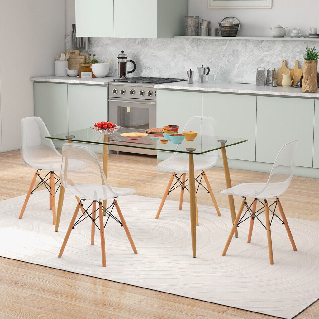 Ensemble de salle à manger rectangulaire 5 pièces avec plateau de table en verre de 130 cm – Transparent