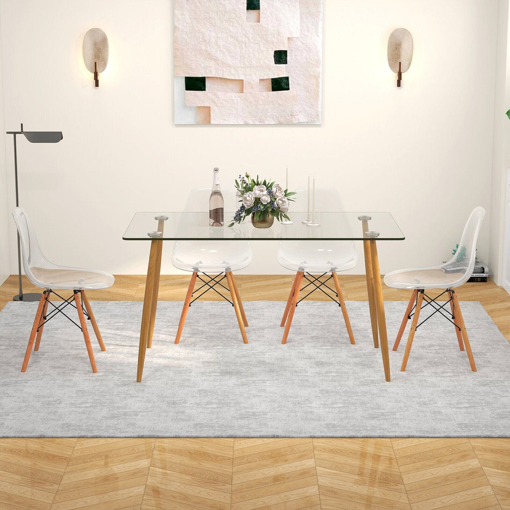 Ensemble de salle à manger rectangulaire 5 pièces avec plateau de table en verre de 130 cm – Transparent