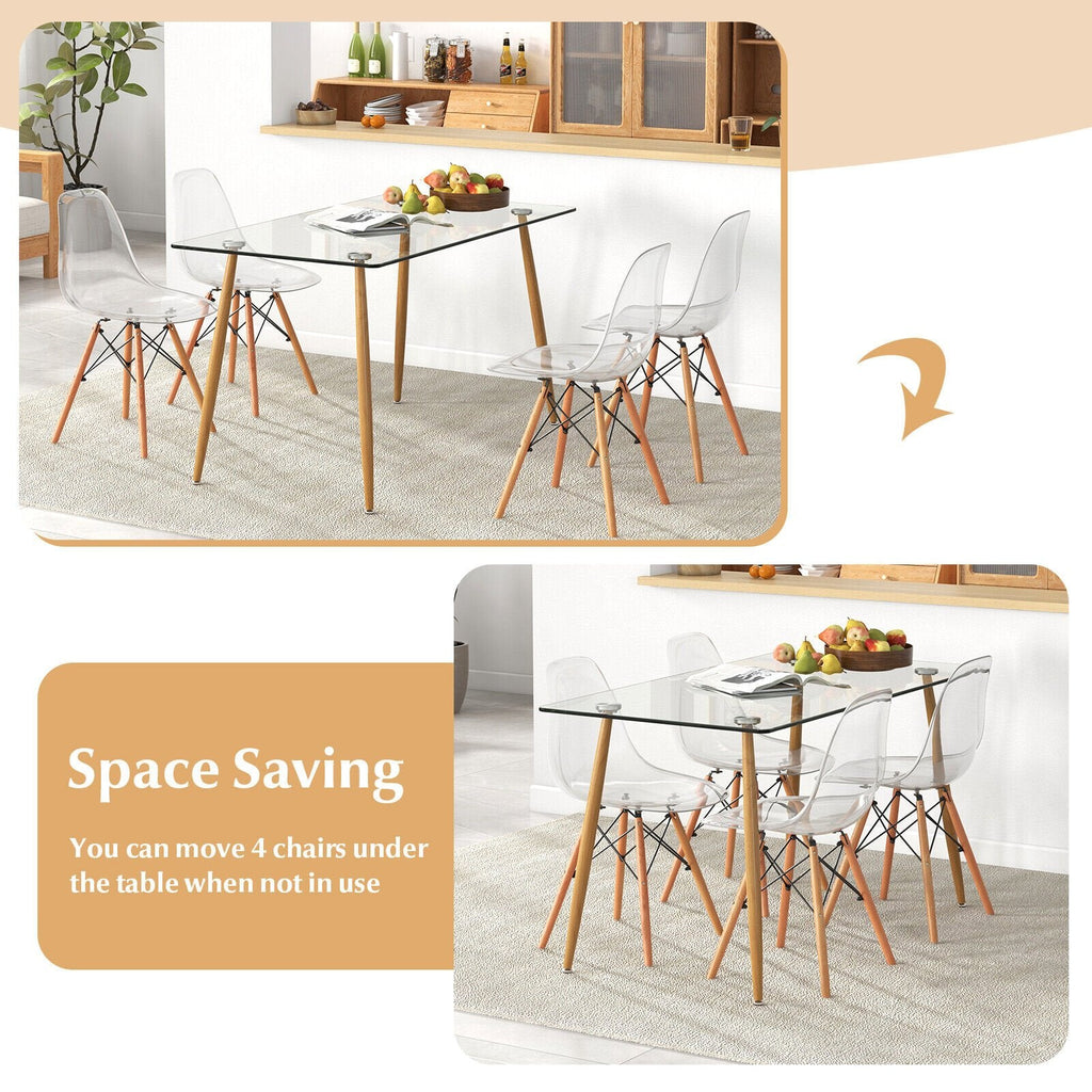 Ensemble de salle à manger rectangulaire 5 pièces avec plateau de table en verre de 130 cm – Transparent