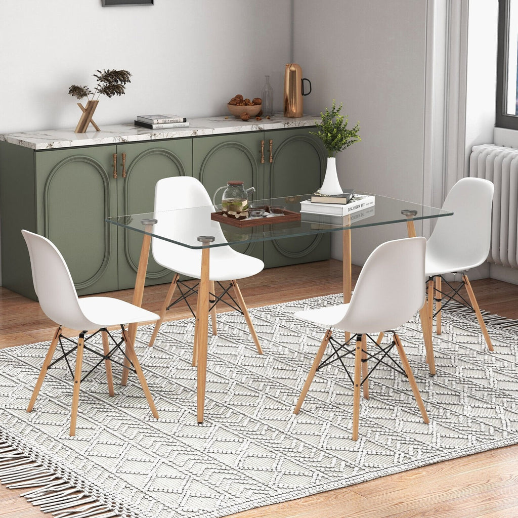 Ensemble de salle à manger rectangulaire 5 pièces avec plateau en verre de 51 pouces - Blanc