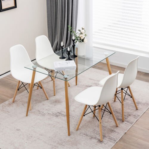 Ensemble de salle à manger rectangulaire 5 pièces avec plateau en verre de 51 pouces - Blanc