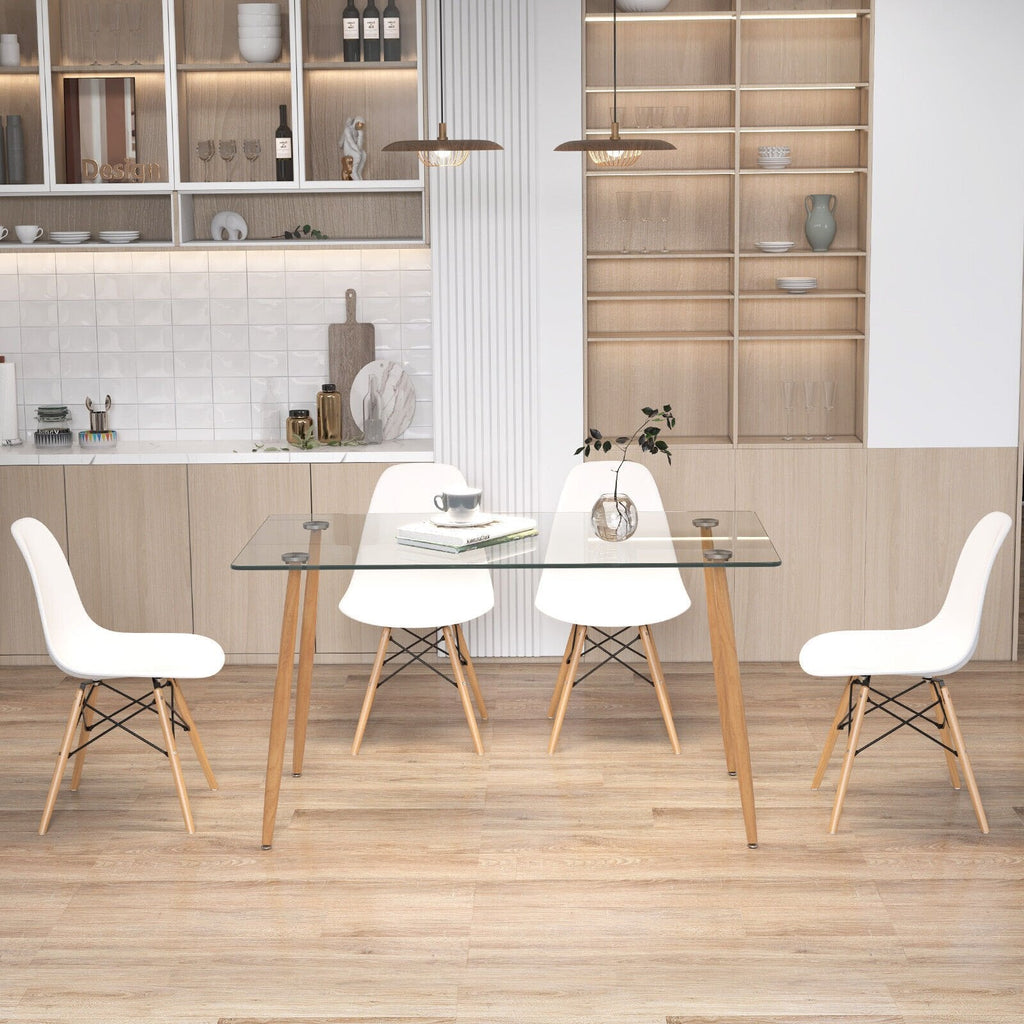 Ensemble de salle à manger rectangulaire 5 pièces avec plateau en verre de 51 pouces - Blanc