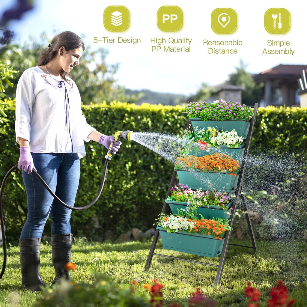 5-stufiger vertikaler Garten-Pflanzkübel in Grün, freistehendes Hochbeet mit 5 Pflanzgefäßen
