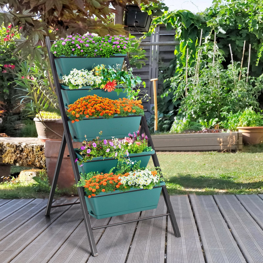 5-stufiger vertikaler Garten-Pflanzkübel in Grün, freistehendes Hochbeet mit 5 Pflanzgefäßen