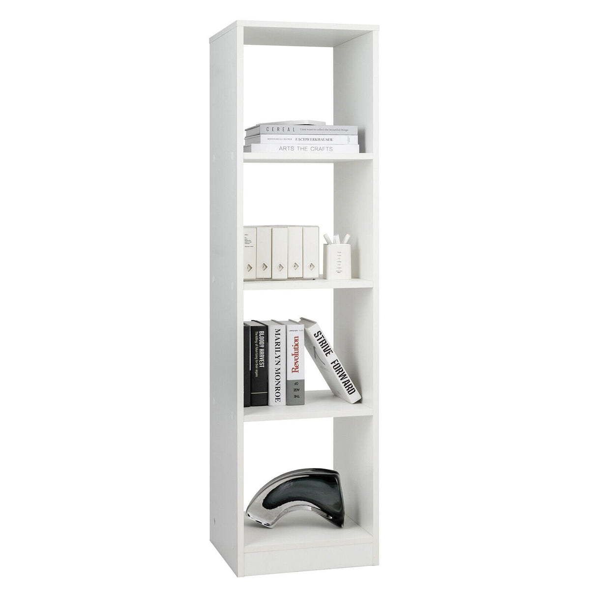 5 Tier Narrow Bookshelf with 4 Cubes and 4 Anti Tipping Kits, White