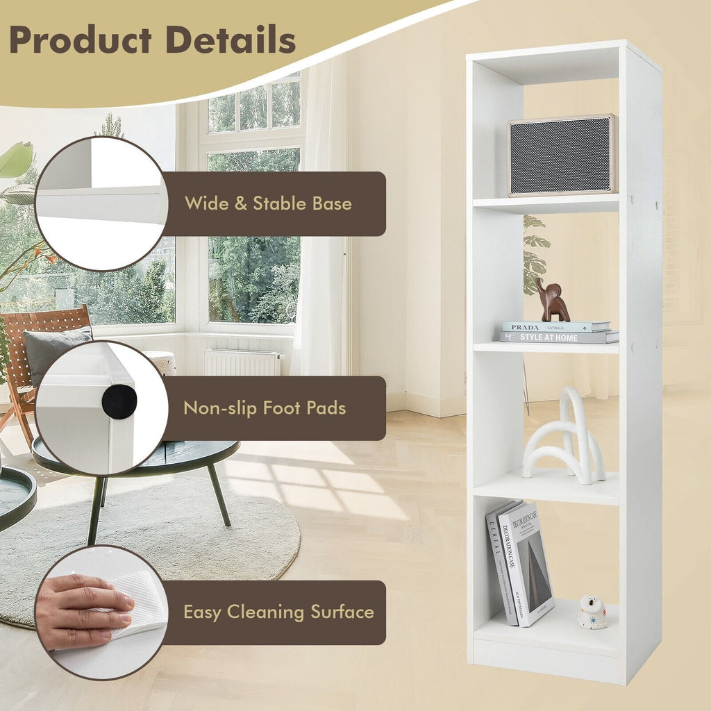5 Tier Narrow Bookshelf with 4 Cubes and 4 Anti Tipping Kits, White