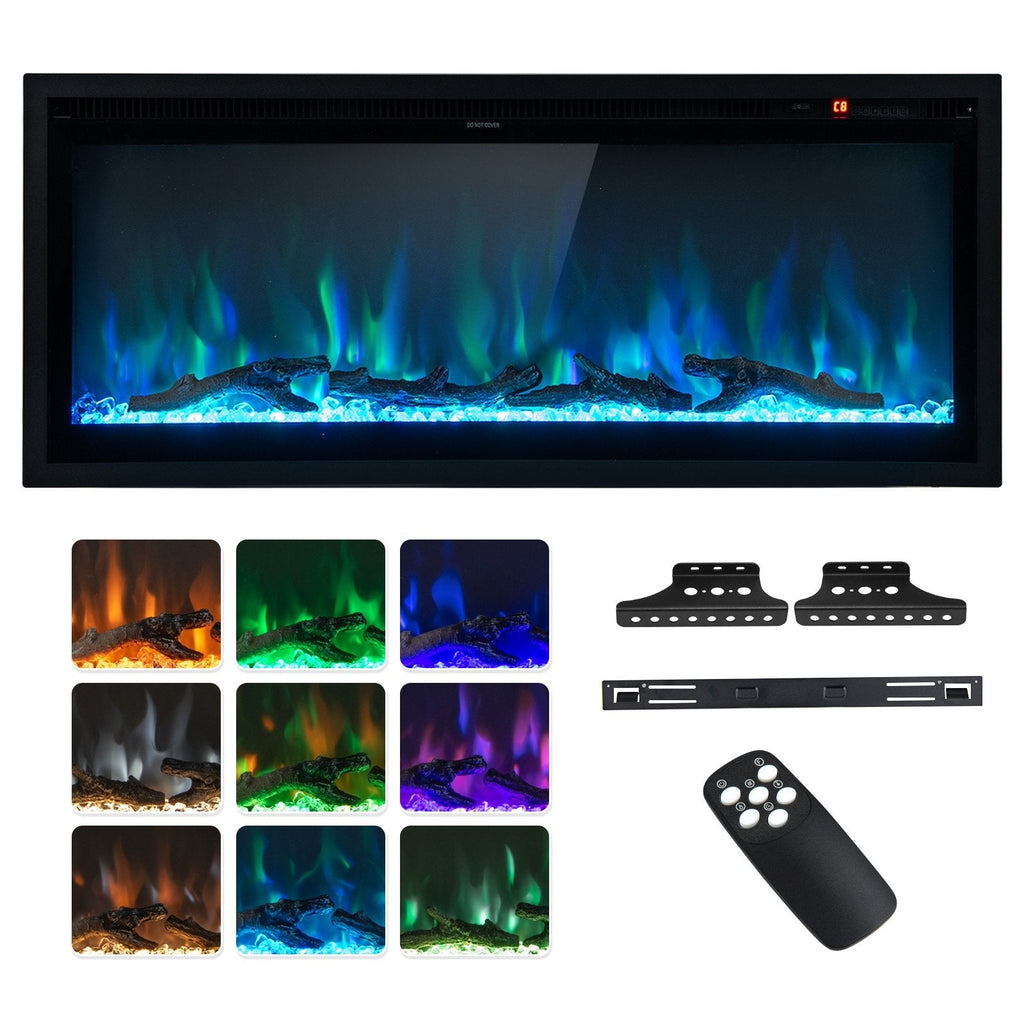 Cheminée électrique encastrée avec télécommande et couleurs et luminosité réglables – 42 pouces