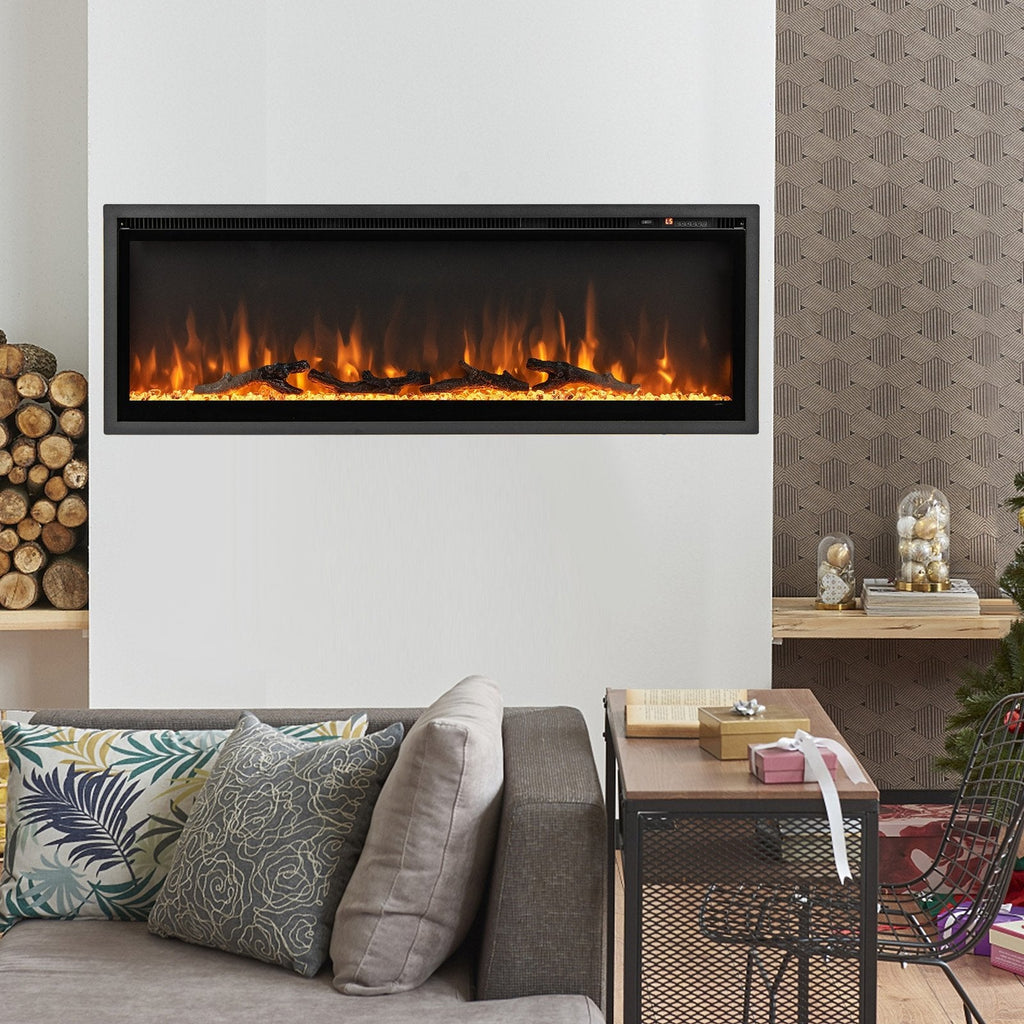 Chimenea Eléctrica Empotrada de 50 Pulgadas con Control Remoto y Color y Brillo Ajustables-50 pulgadas