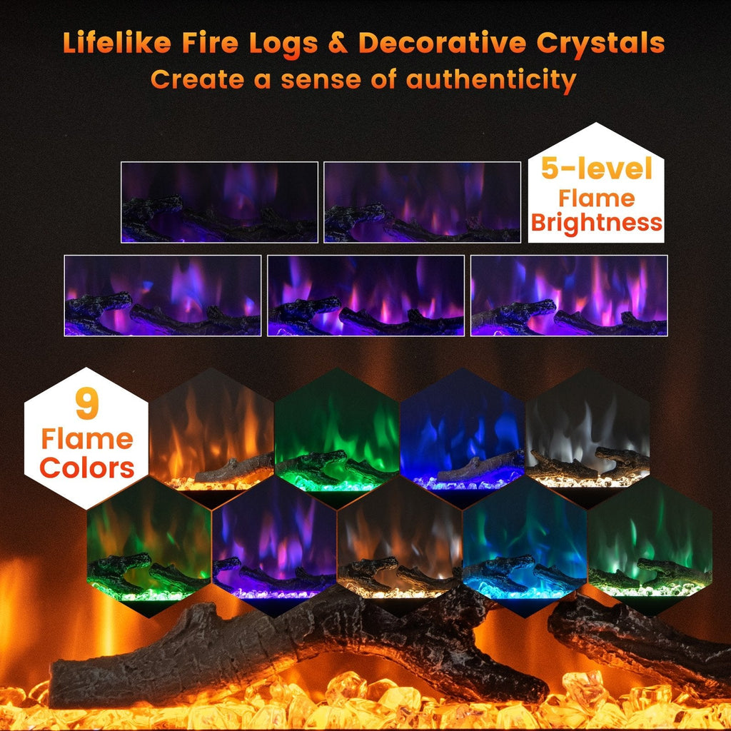 Chimenea Eléctrica Empotrada de 50 Pulgadas con Control Remoto y Color y Brillo Ajustables-50 pulgadas