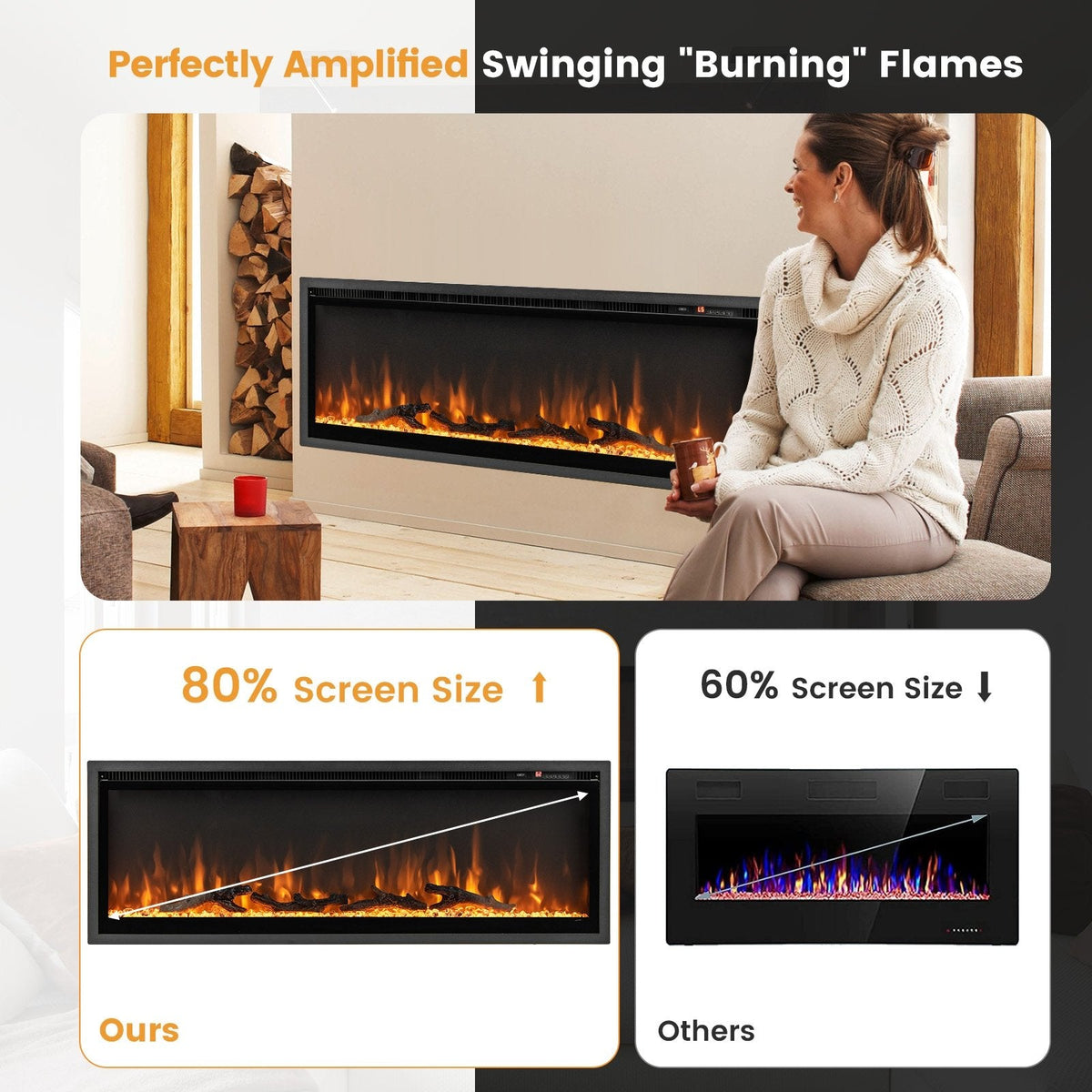 Chimenea Eléctrica Empotrada de 50 Pulgadas con Control Remoto y Color y Brillo Ajustables-50 pulgadas