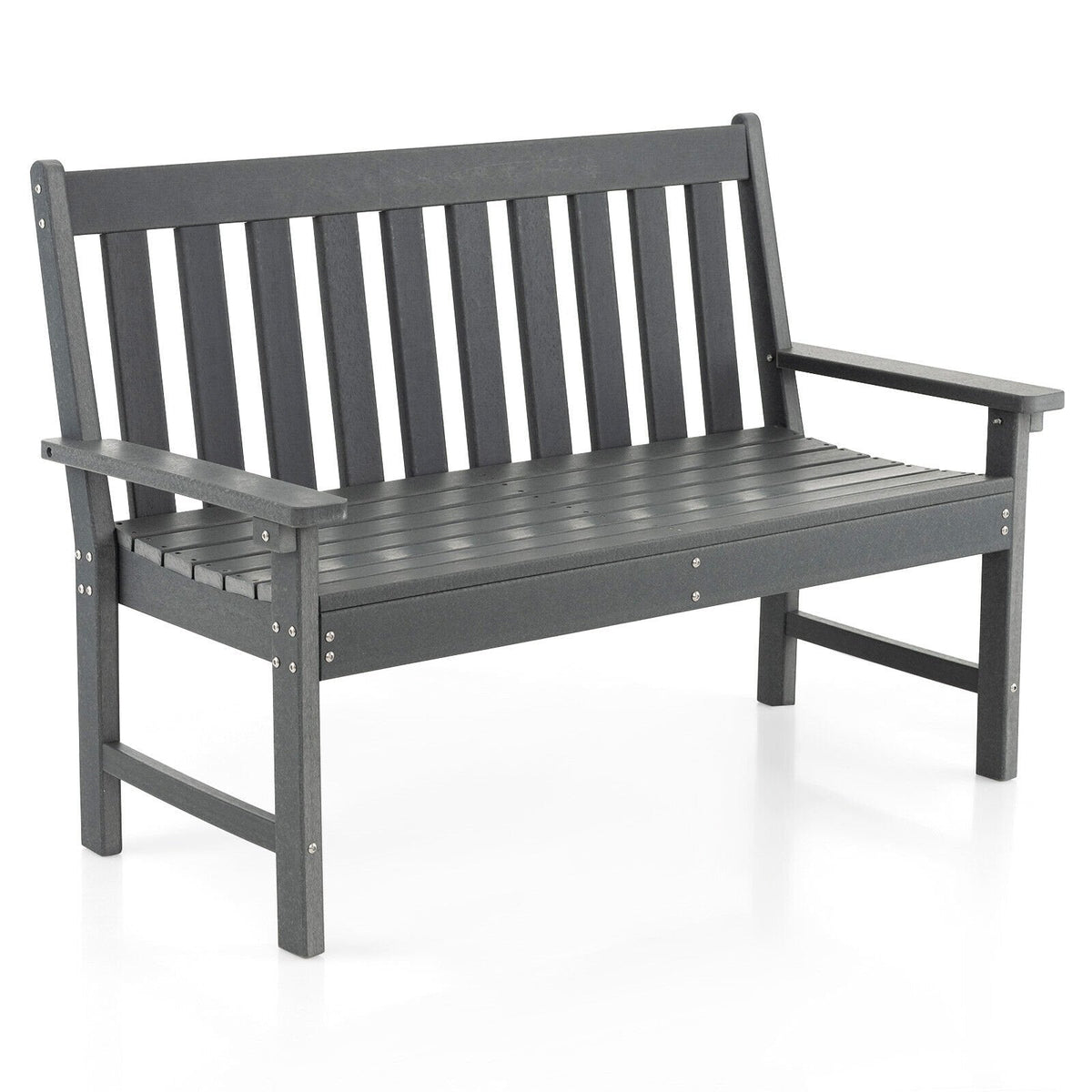 Banco de exterior de HDPE para todo tipo de clima de 52 pulgadas con respaldo y reposabrazos - Gris