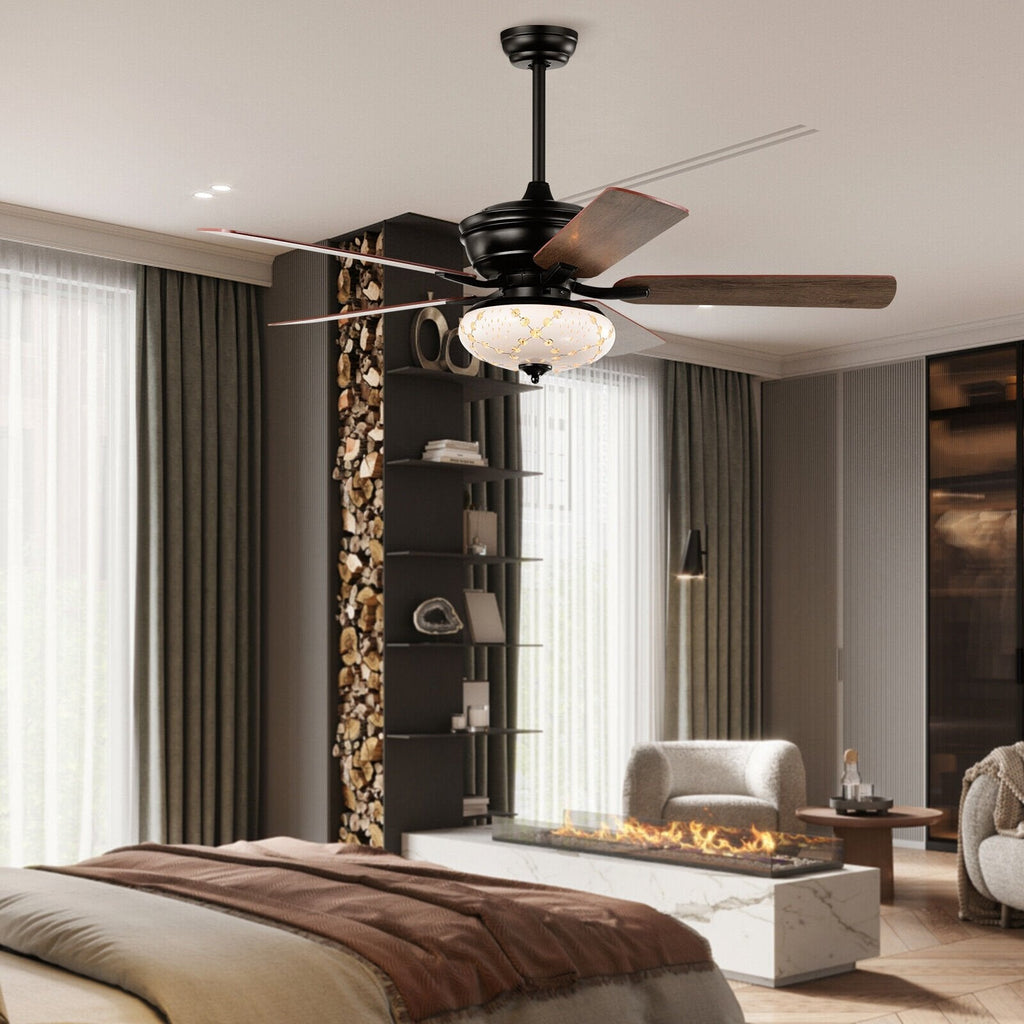52-Zoll-Deckenventilator mit 3 Geschwindigkeitsstufen und 5 umkehrbaren Flügeln – Schwarz