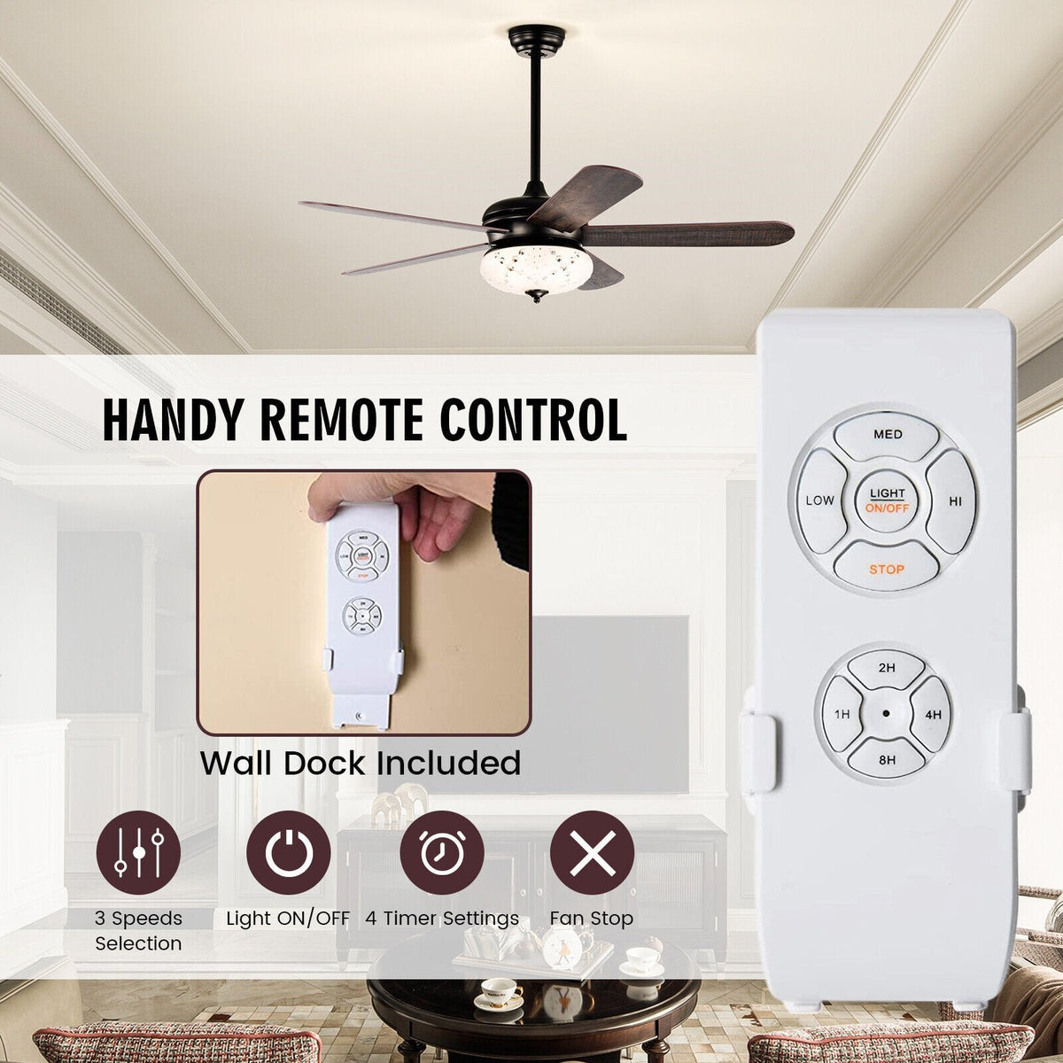 Ventilador de techo de 52 pulgadas con control remoto - Nogal