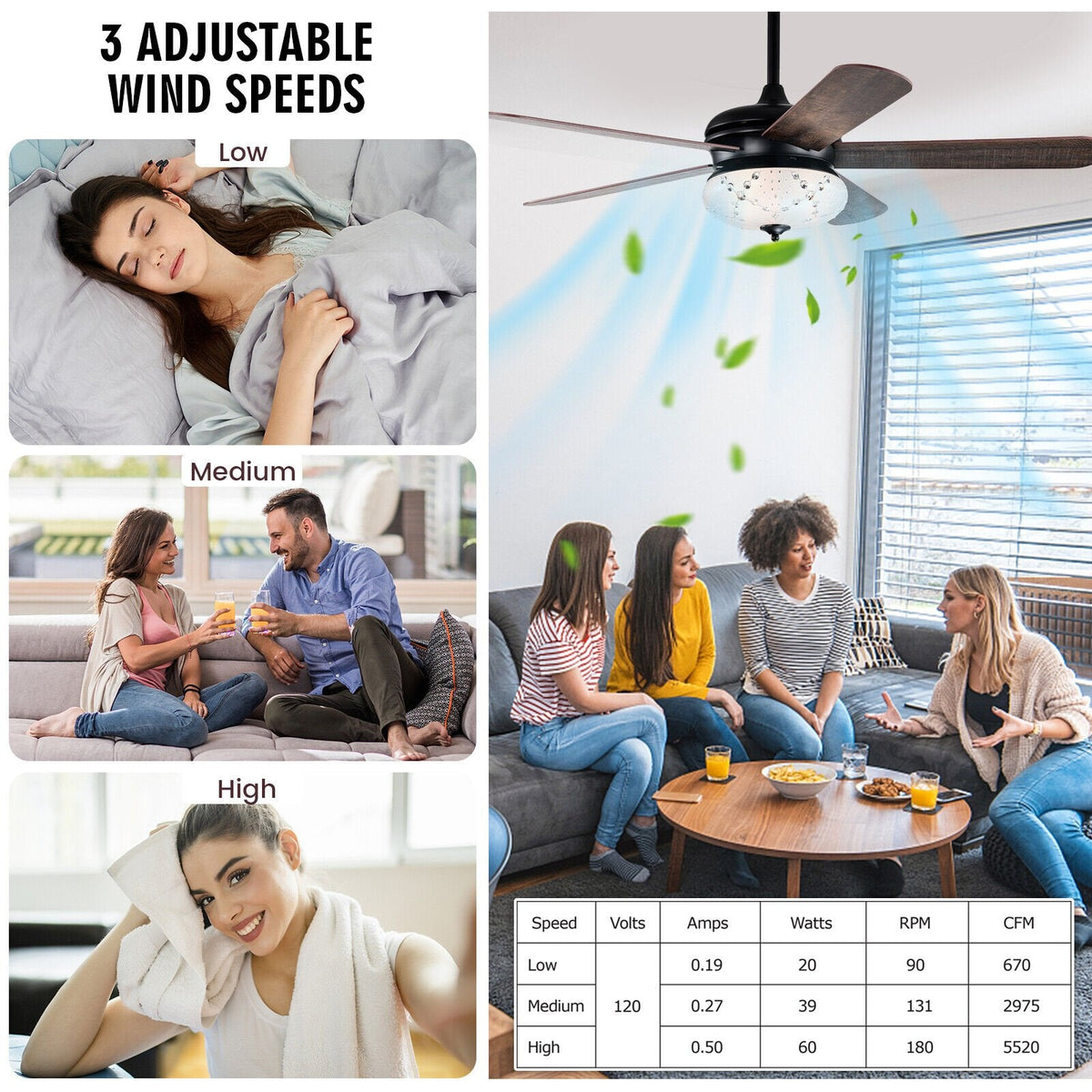 Ventilador de techo de 52 pulgadas con control remoto - Nogal