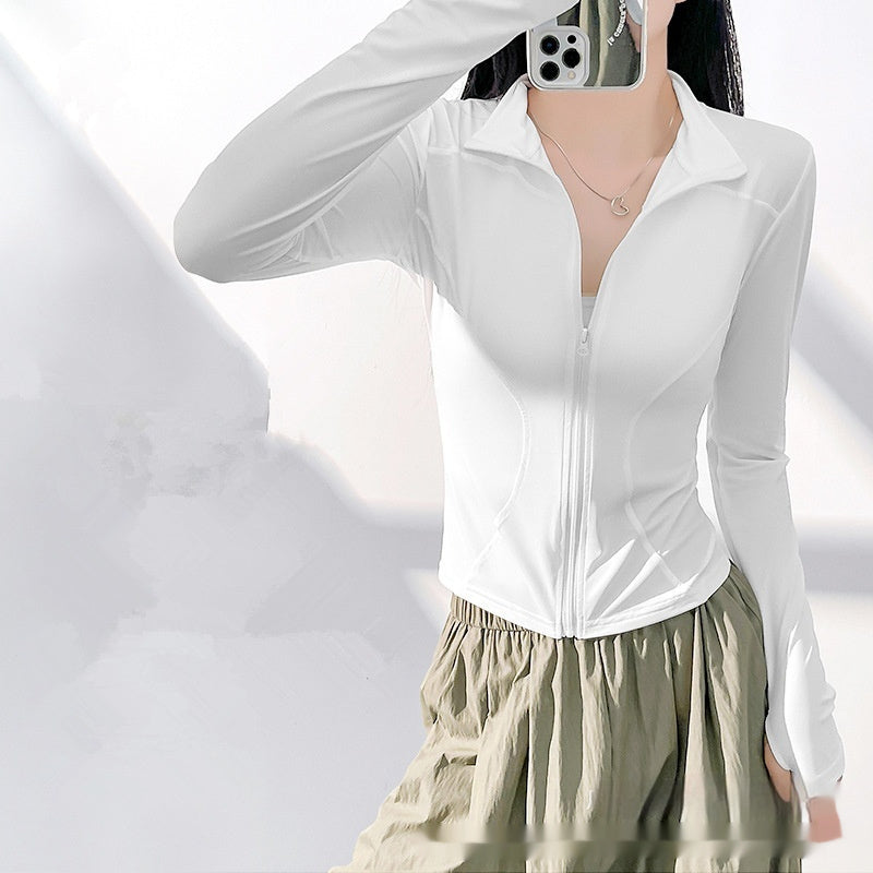 Damen-Workoutjacke mit langen Ärmeln und Reißverschluss – figurbetontes Yoga- & Fitness-Oberteil