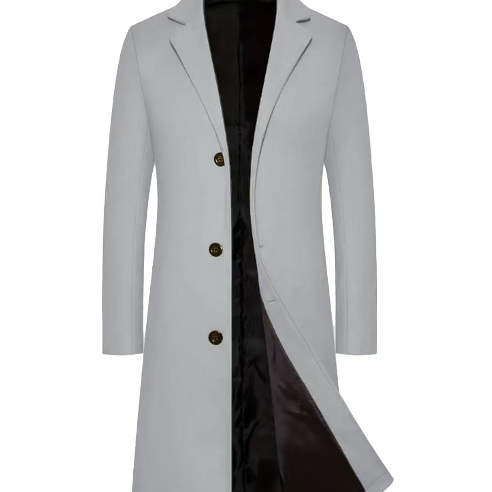 Abrigo tipo trench de lana para hombre, largo por encima de la rodilla, de estilo casual