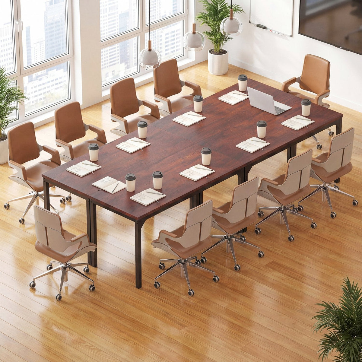 Table de conférence de 55 pouces avec cadre métallique robuste – Marron