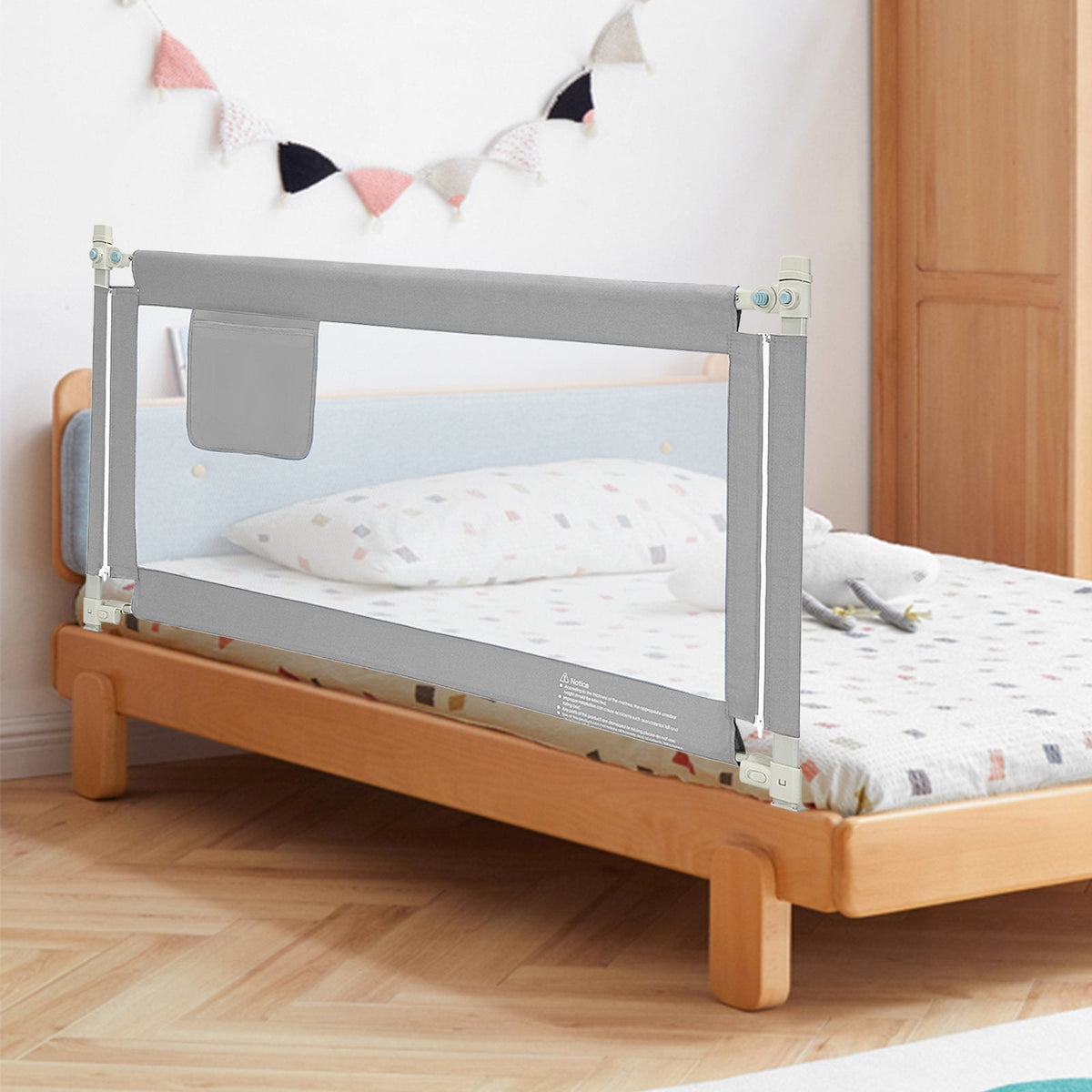 Barrière de lit bébé à levage vertical pour tout-petits, 57 pouces, avec verrouillage – grise