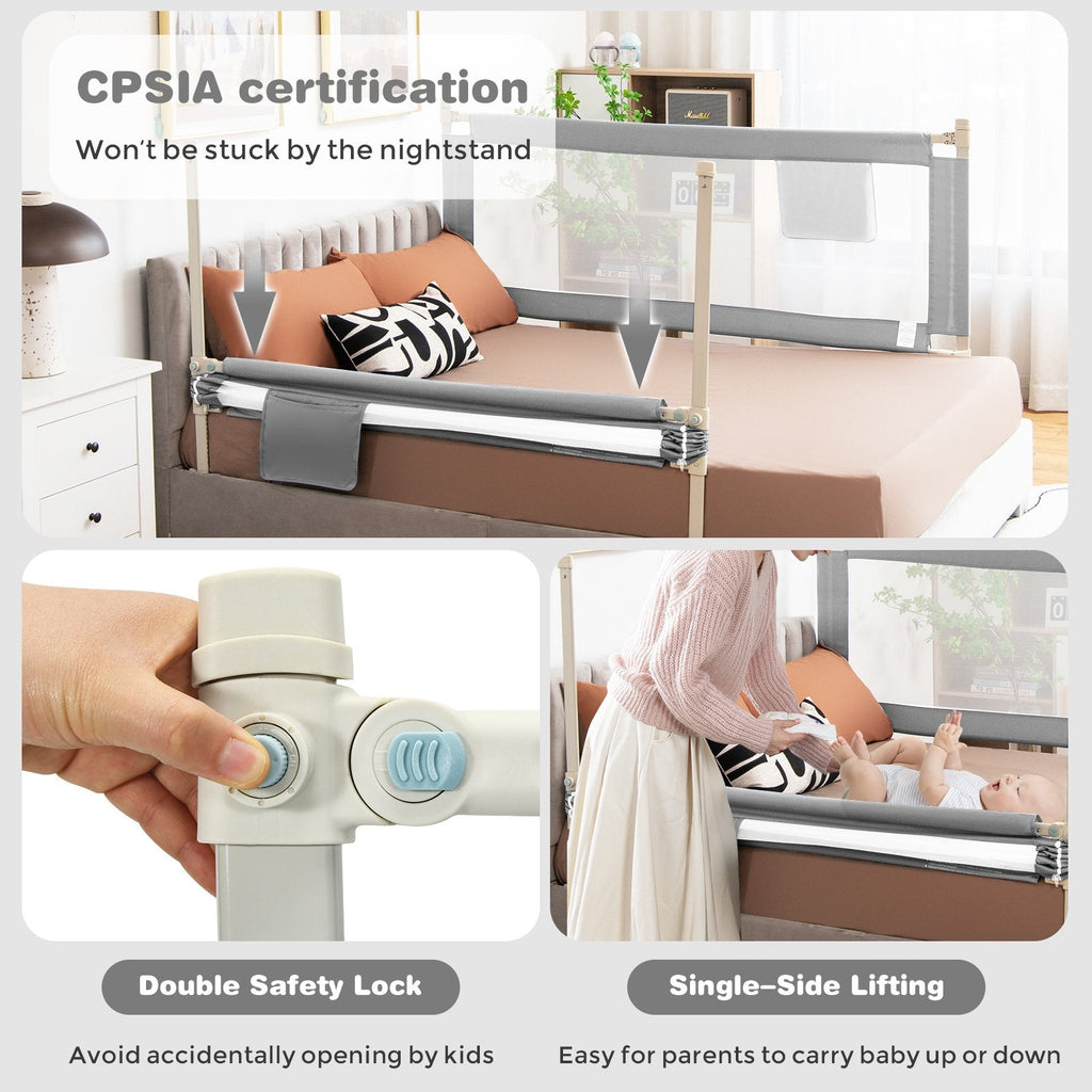 Barrière de lit bébé à levage vertical pour tout-petits, 57 pouces, avec verrouillage – grise