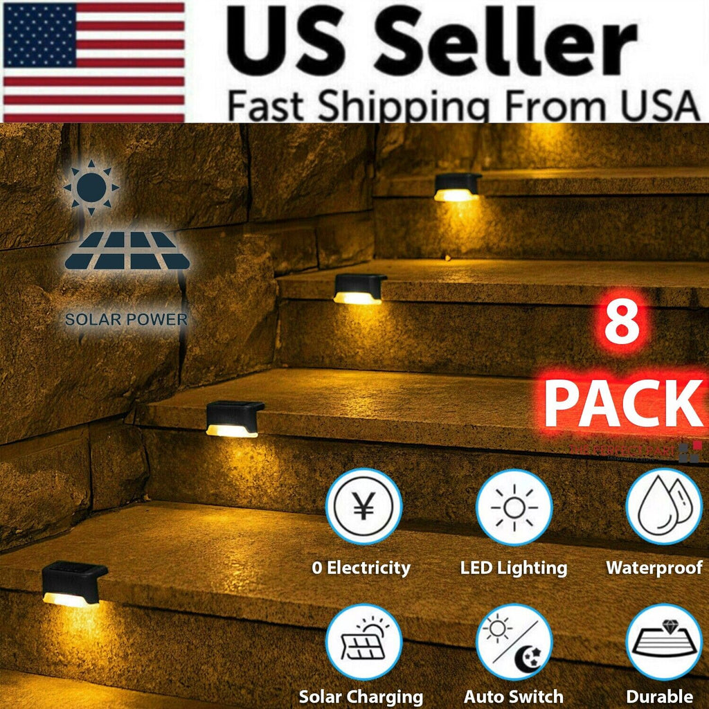 Solar Deck Lights Outdoor — 8-Pack Waterproof LED Step & Stair Lamps