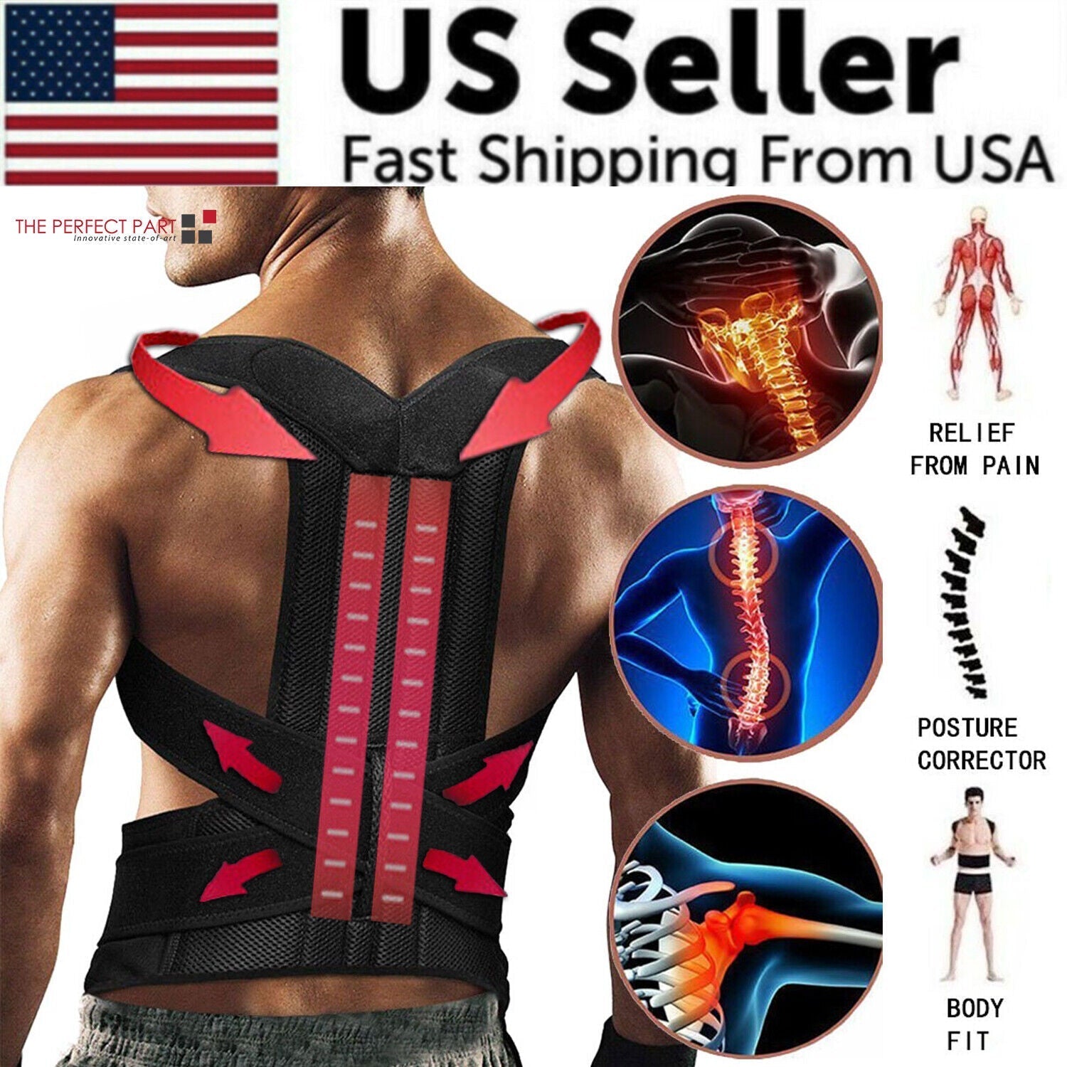 Adjustable Posture Corrector Low Back Support Shoulder Brace Belt For Puce Gaia