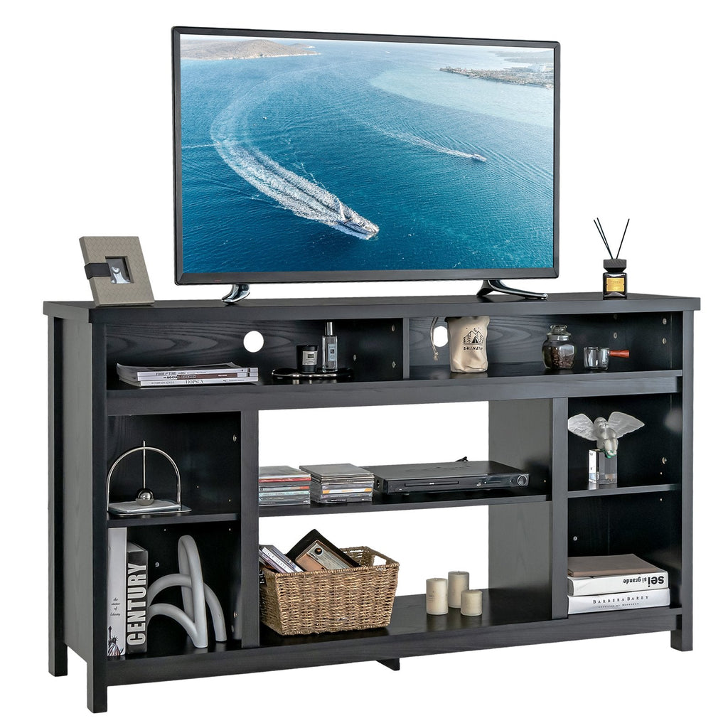 Mueble de TV de 58 Pulgadas, Centro de Entretenimiento con Estantes Abiertos Ajustables-Negro