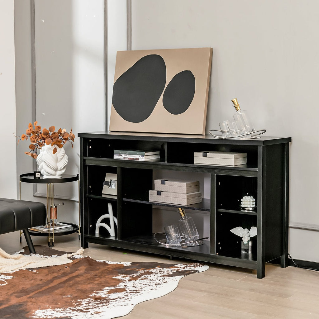 Mueble de TV de 58 Pulgadas, Centro de Entretenimiento con Estantes Abiertos Ajustables-Negro