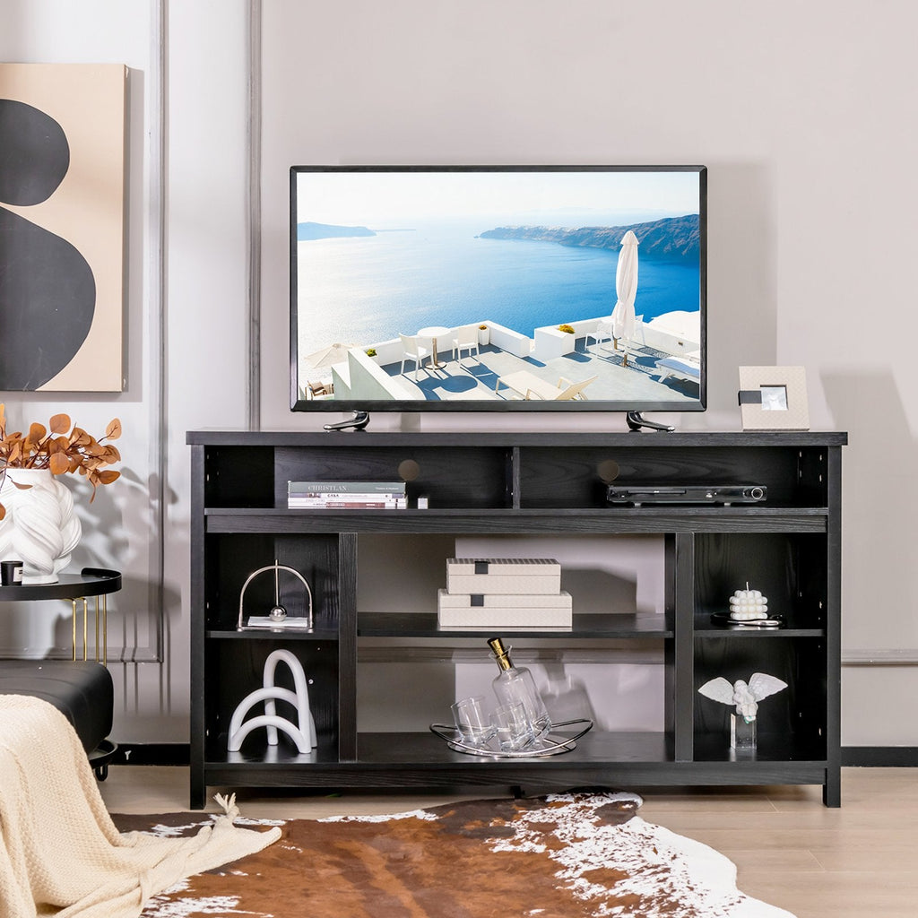 Mueble de TV de 58 Pulgadas, Centro de Entretenimiento con Estantes Abiertos Ajustables-Negro