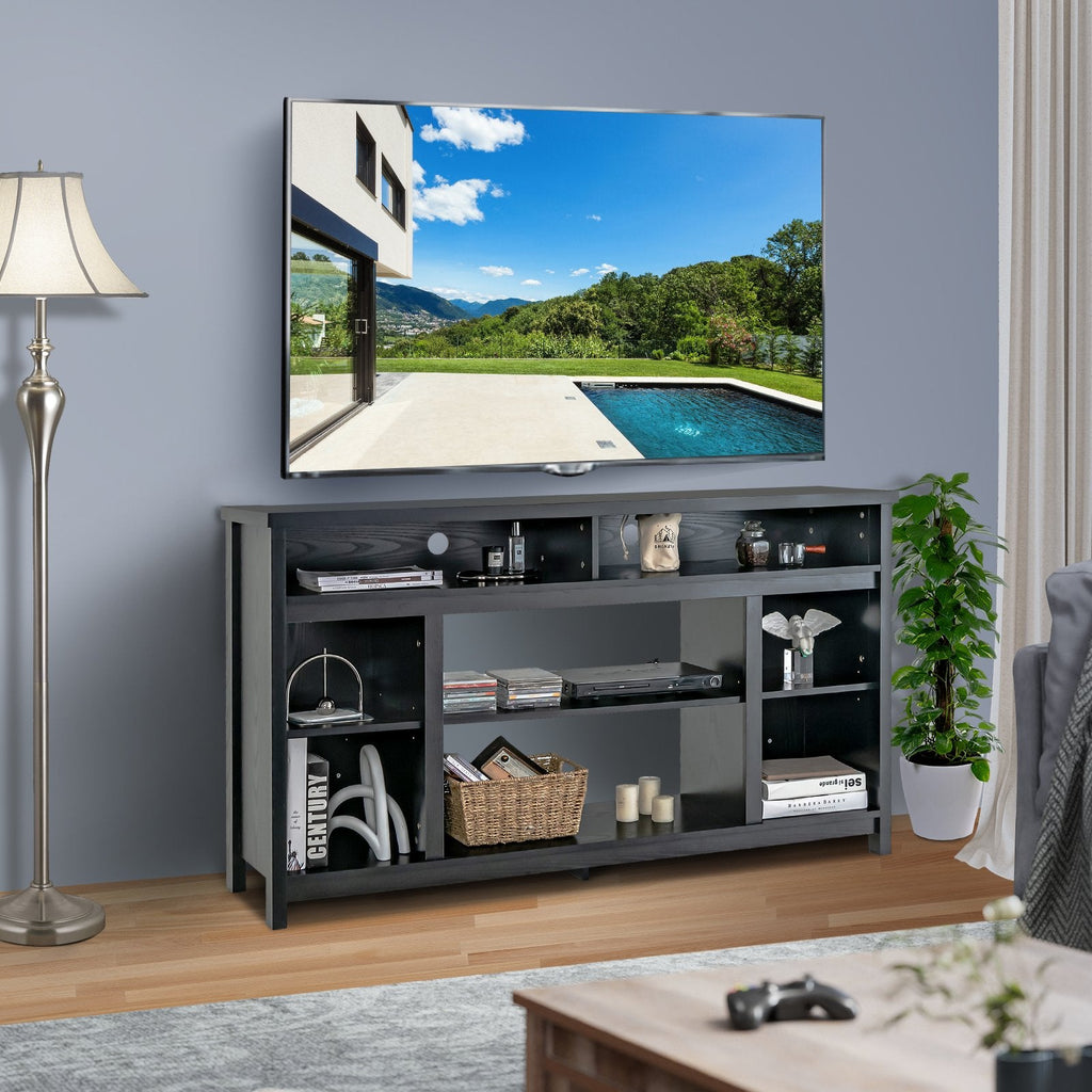 Mueble de TV de 58 Pulgadas, Centro de Entretenimiento con Estantes Abiertos Ajustables-Negro
