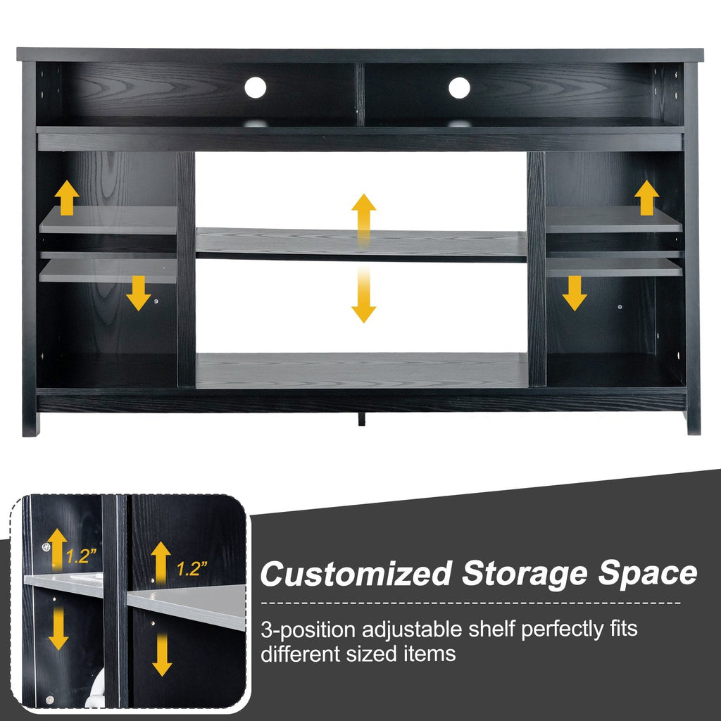 Mueble de TV de 58 Pulgadas, Centro de Entretenimiento con Estantes Abiertos Ajustables-Negro