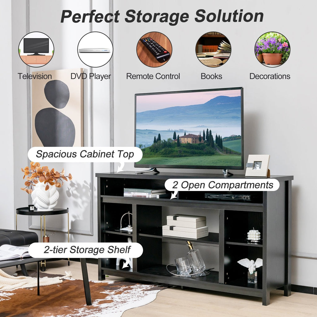 Mueble de TV de 58 Pulgadas, Centro de Entretenimiento con Estantes Abiertos Ajustables-Negro