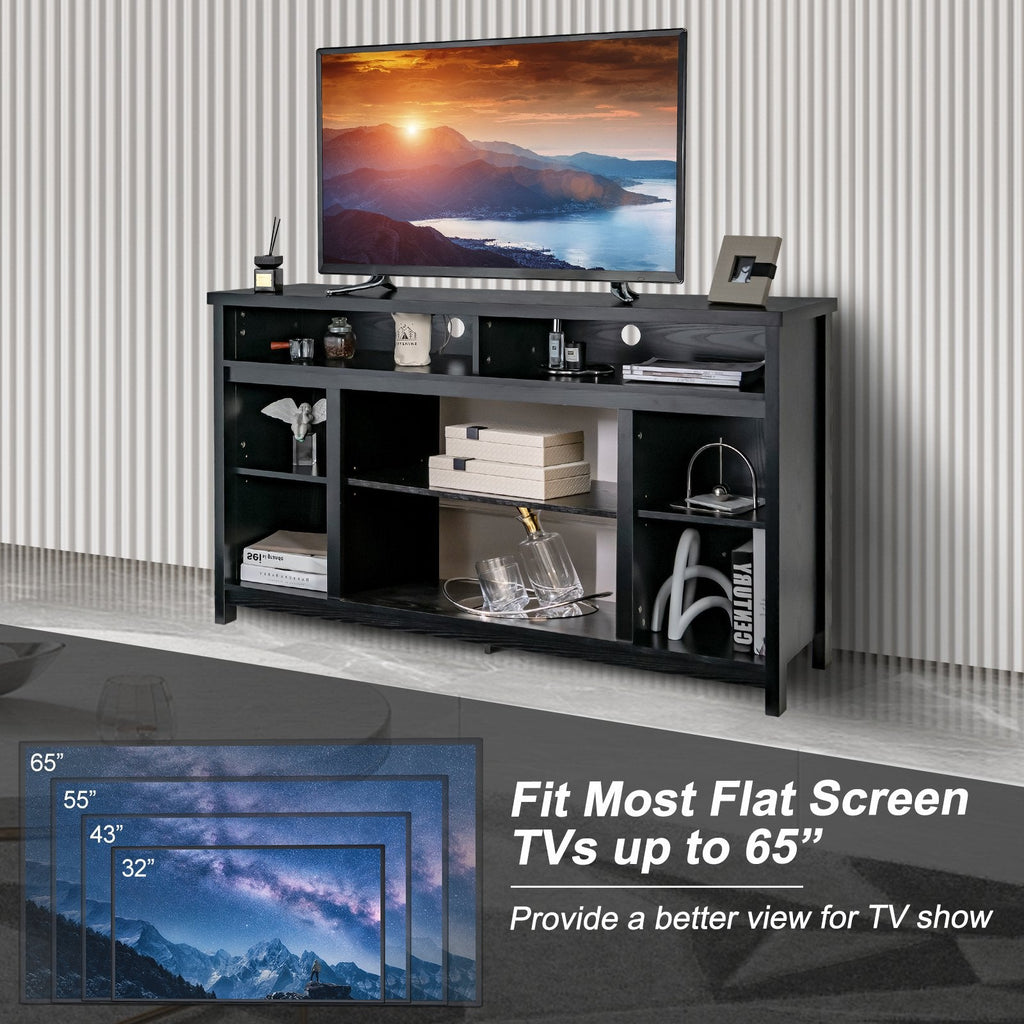 Mueble de TV de 58 Pulgadas, Centro de Entretenimiento con Estantes Abiertos Ajustables-Negro