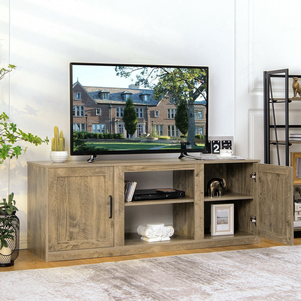 最大65インチテレビ対応 ダブルバーンドア付きテレビ台-ナチュラル