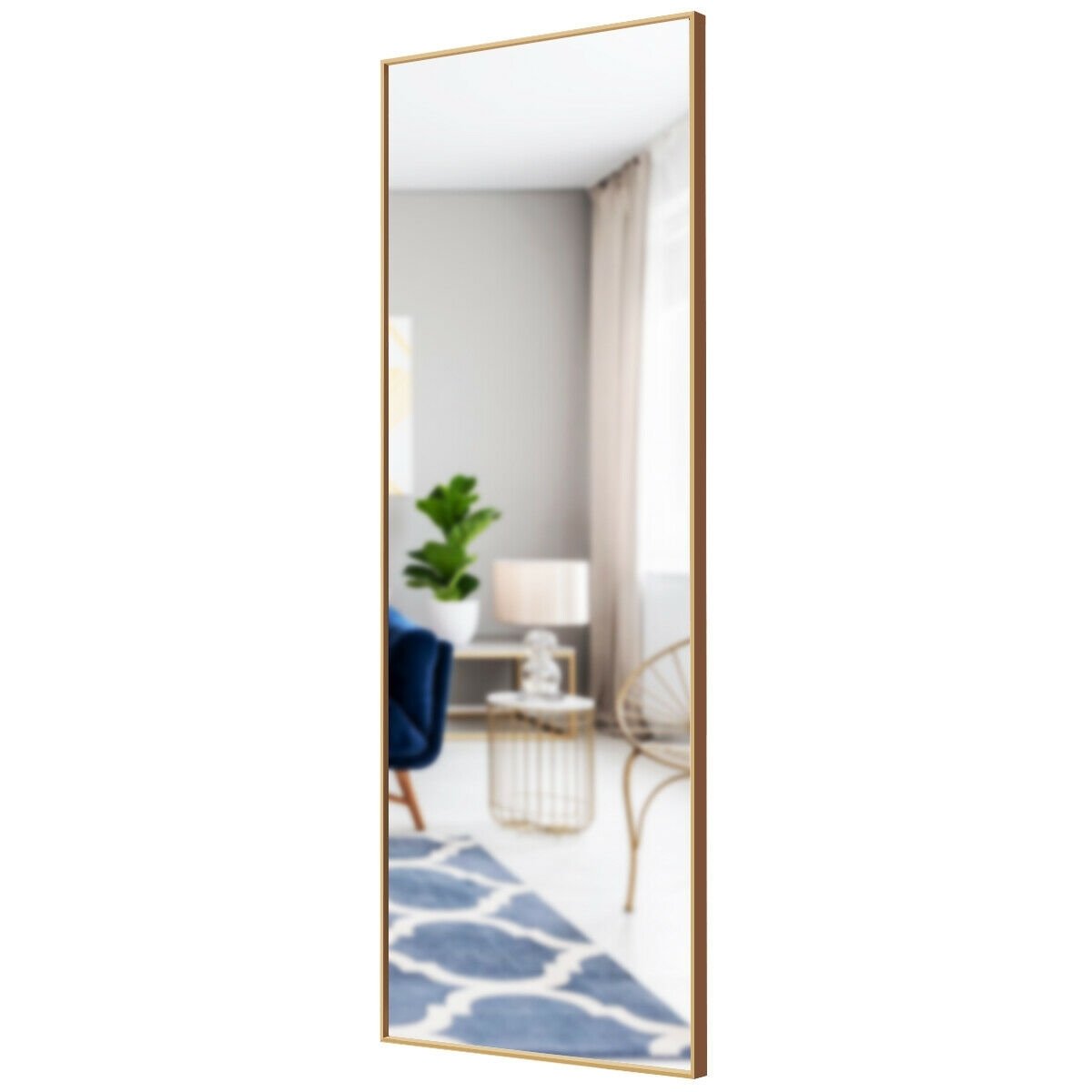 Espejo de cuerpo entero de 59 pulgadas, espejo rectangular grande para dormitorio - Dorado
