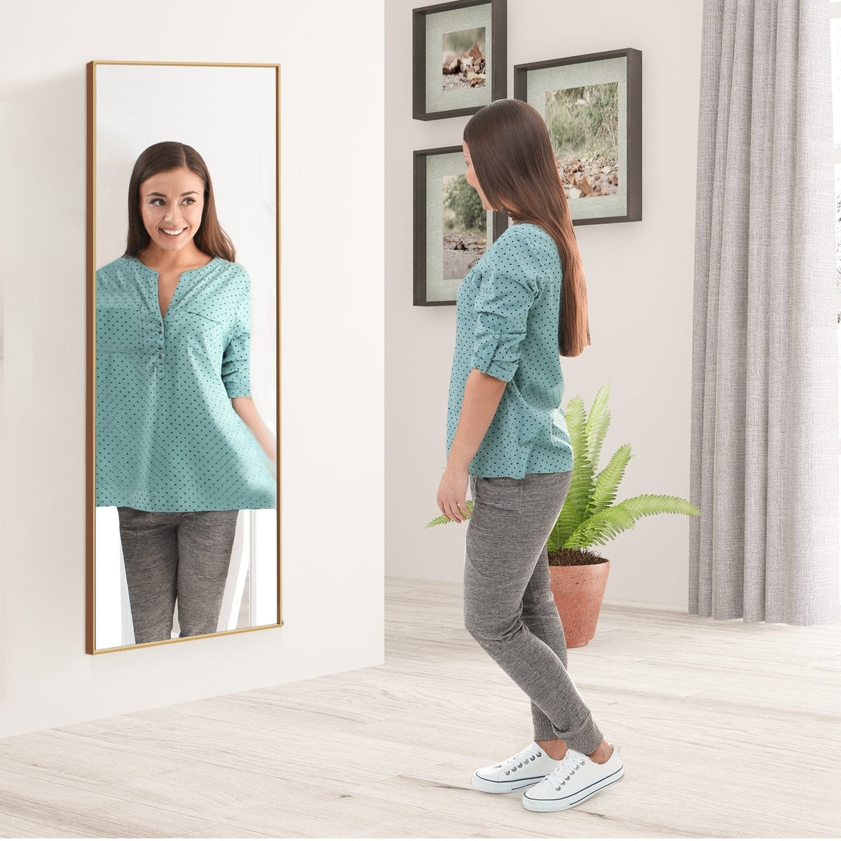 Espejo de cuerpo entero de 59 pulgadas, espejo rectangular grande para dormitorio - Dorado