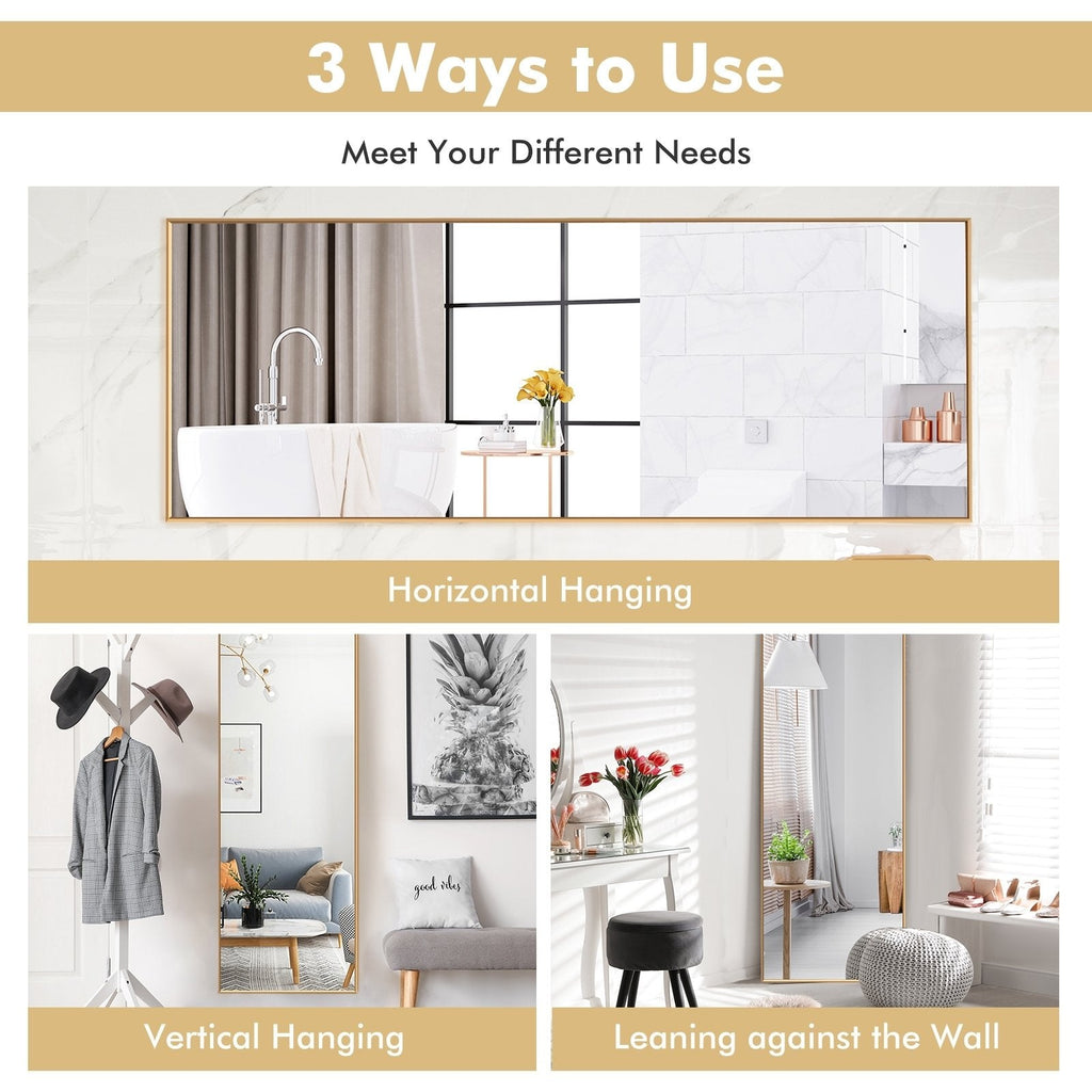 Espejo de cuerpo entero de 59 pulgadas, espejo rectangular grande para dormitorio - Dorado