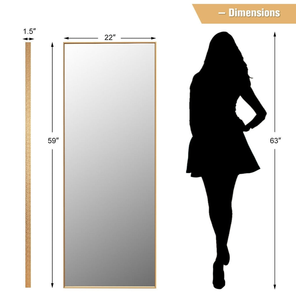 Espejo de cuerpo entero de 59 pulgadas, espejo rectangular grande para dormitorio - Dorado