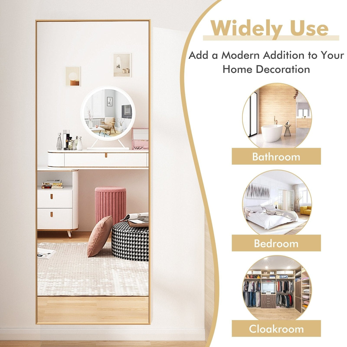 Espejo de cuerpo entero de 59 pulgadas, espejo rectangular grande para dormitorio - Dorado
