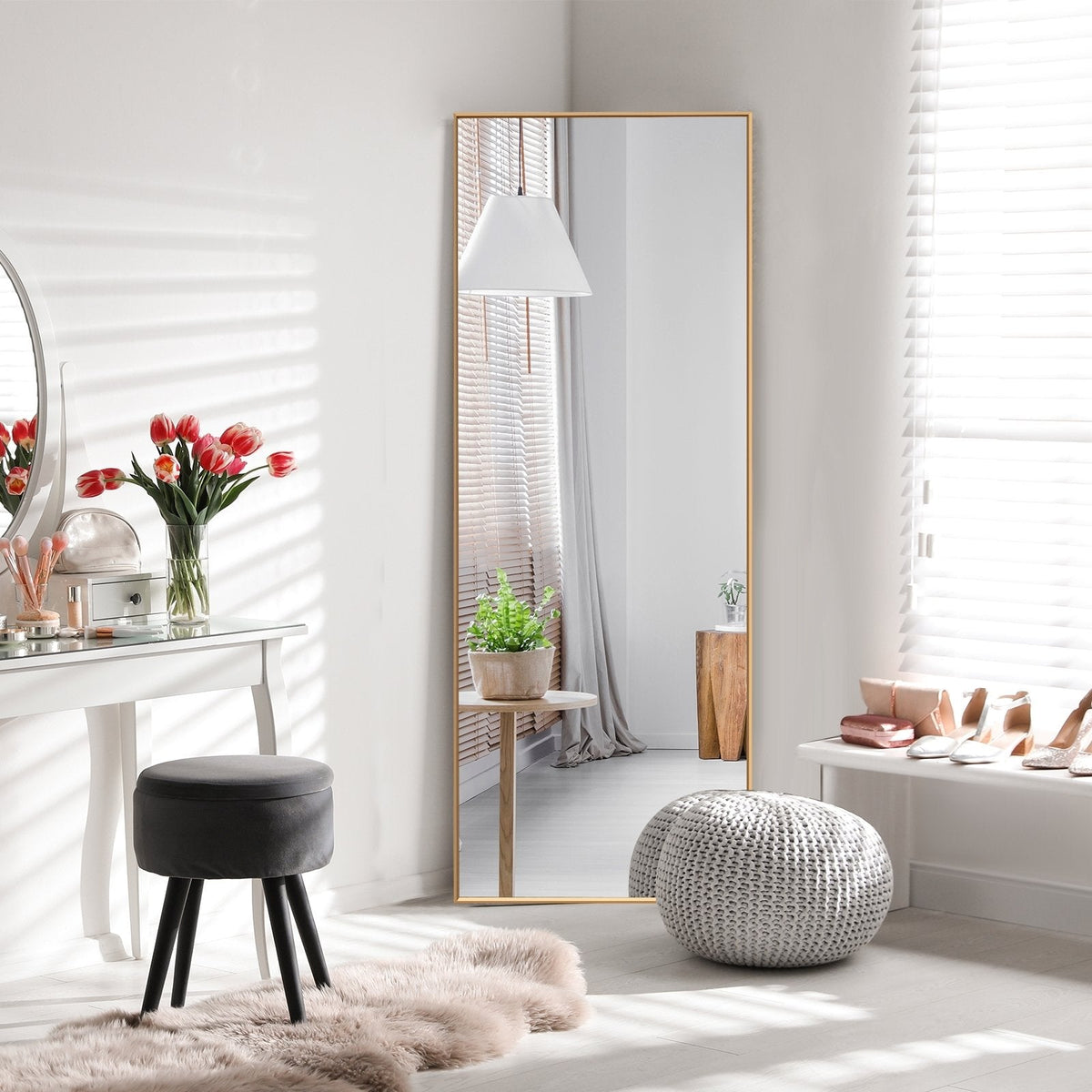 Espejo de cuerpo entero de 59 pulgadas, espejo rectangular grande para dormitorio - Dorado