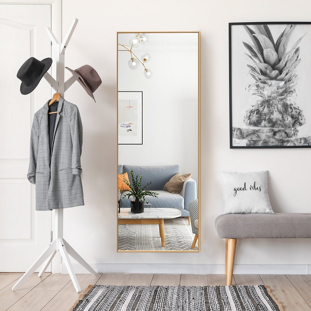 Espejo de cuerpo entero de 59 pulgadas, espejo rectangular grande para dormitorio - Dorado