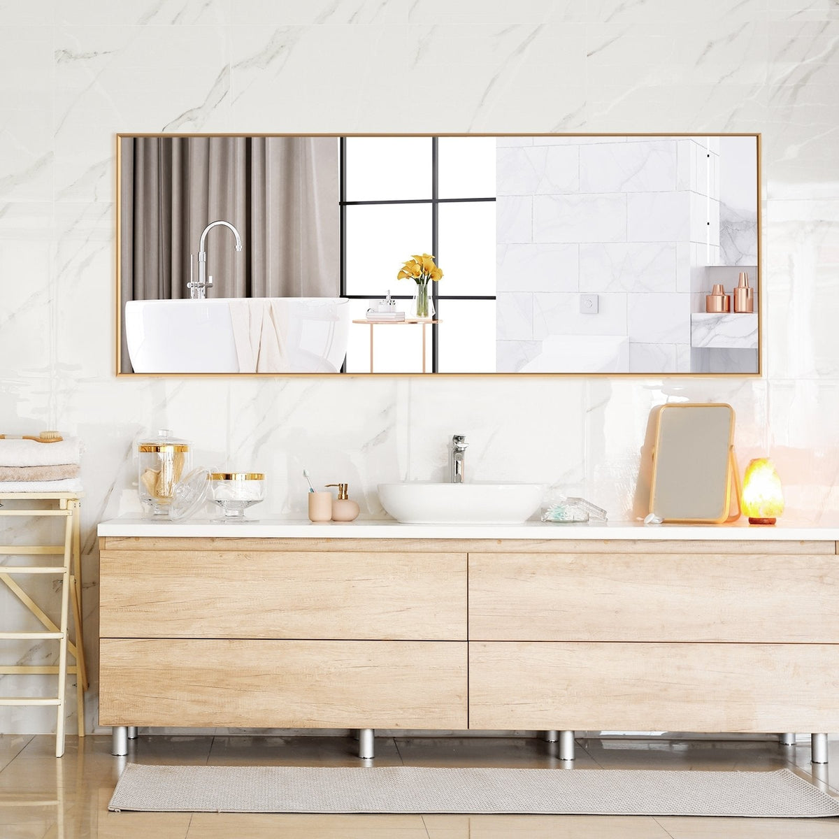 Espejo de cuerpo entero de 59 pulgadas, espejo rectangular grande para dormitorio - Dorado
