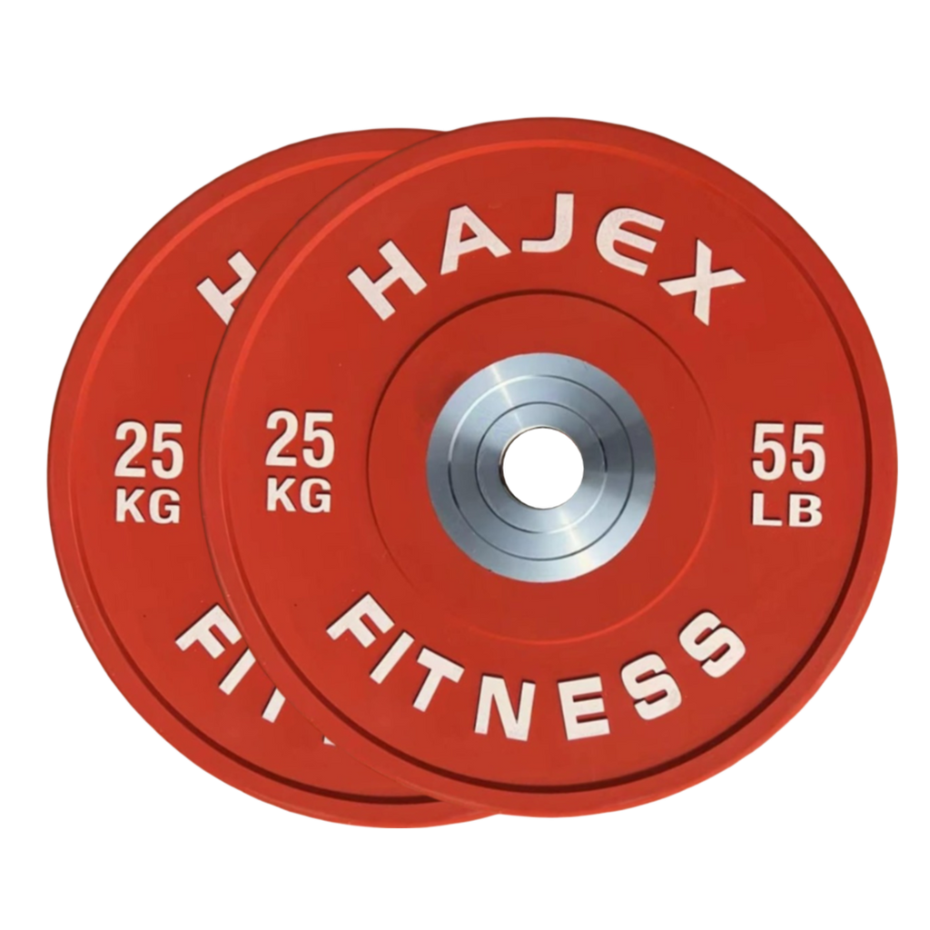 Discos bumper olímpicos de acero HAJEX con código de colores - 15, 25, 35, 45, 55 libras