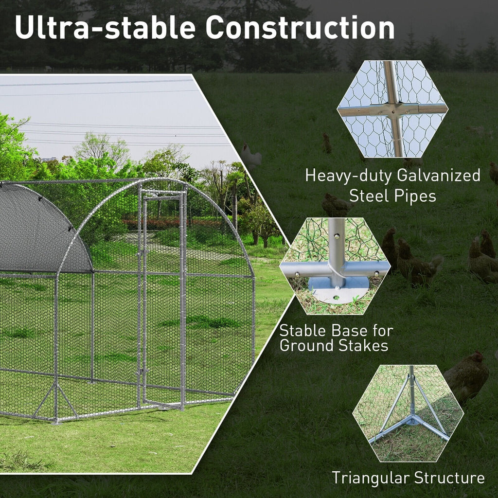 6,2 Fuß/12,5 Fuß/19 Fuß Großer Metall-Hühnerstall, Outdoor-Kuppelkäfig aus verzinktem Stahl mit Abdeckung - M